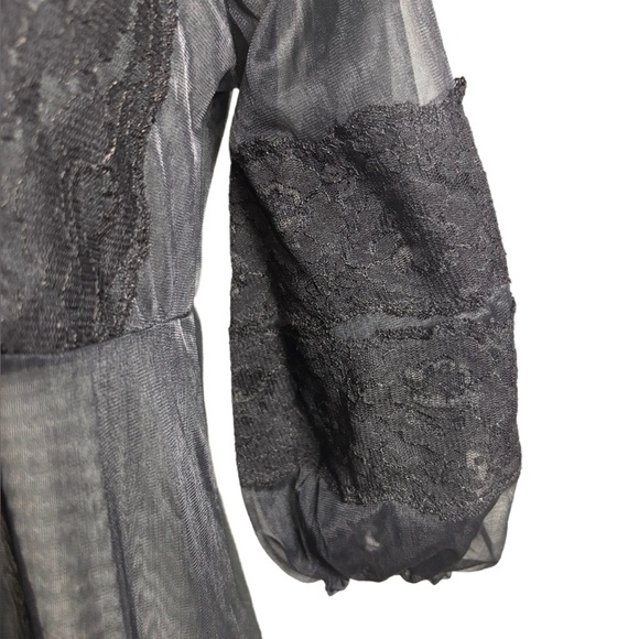 Vintage Sheer Black Lace Robe Retro Romantic Flirty Classy Fairy Size S - Picture 4 of 6